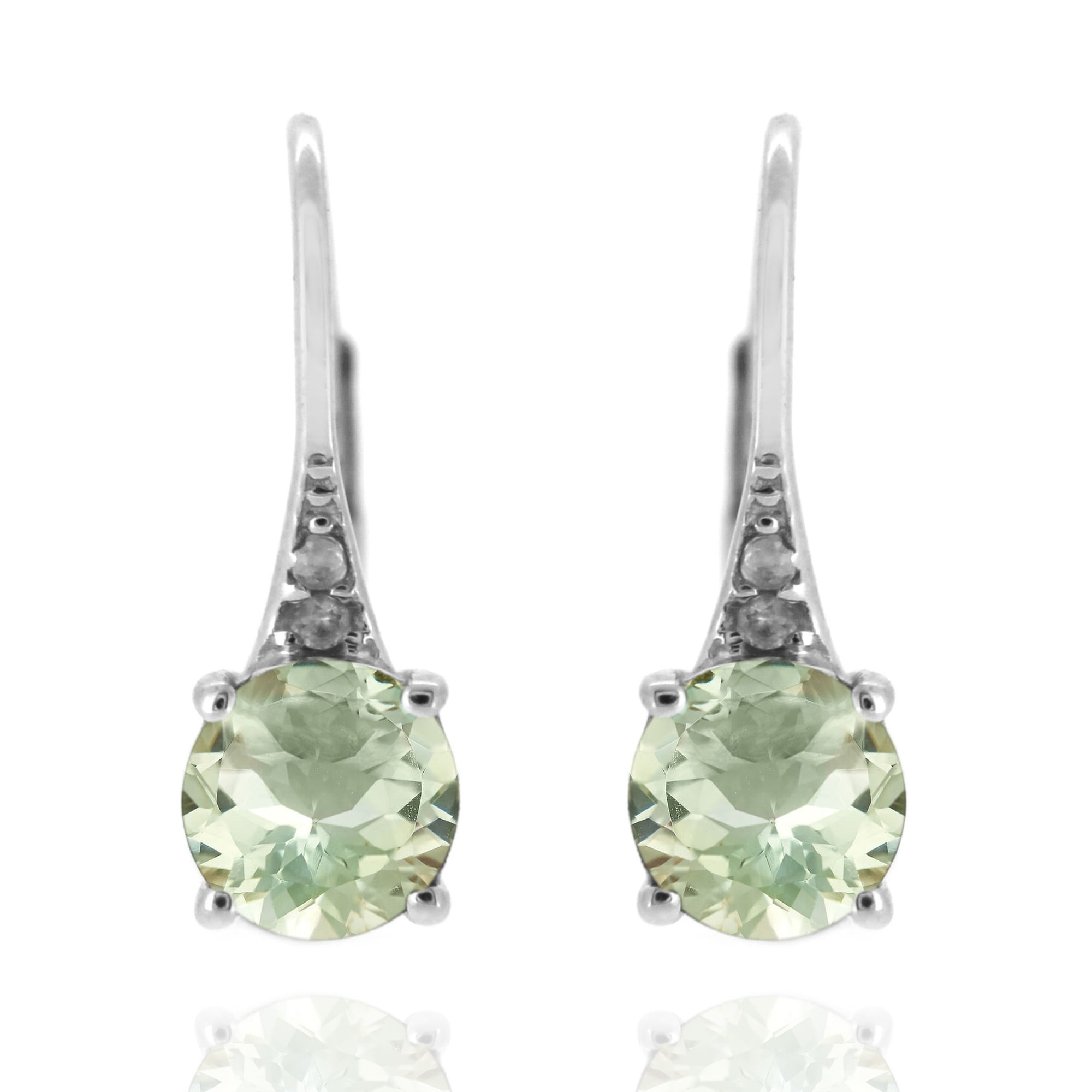 Pinctore 925 Sterling Silver Green Amethyst and Diamond Earrings