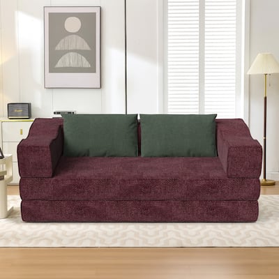 Modern Minimalist Compressed Chenille Upholstered Convertible Two-Seater Sofa Bed with Anti-Slip Bottom Pad