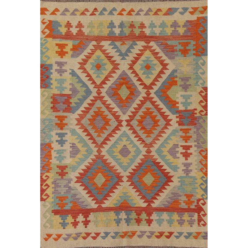 Hand Woven Oriental 100% Wool Carpet Southwestern Geometric Multi-Colored Kilim Area Rug - 6' 9'' X 4' 10''
