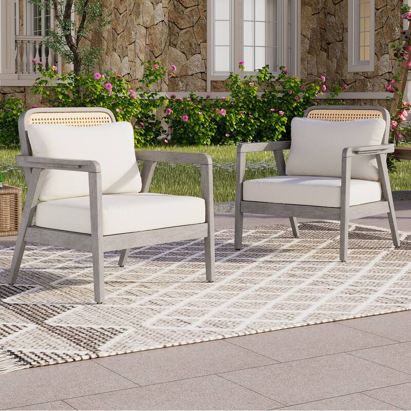 Outdoor Acacia Wood Patio Club Chair Set