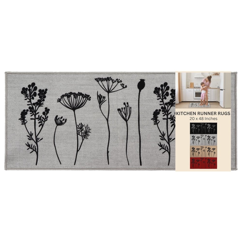 Wool Effect Wildflowers Kitchen Mat or Runner Rug