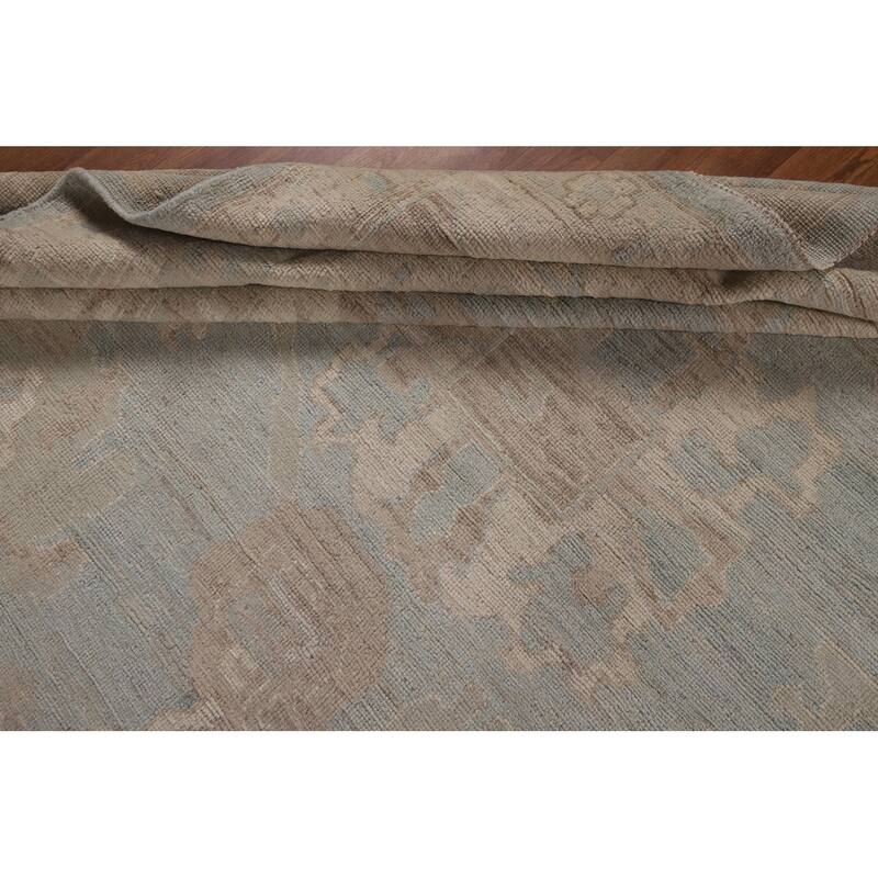 Vegetable Dye Oushak Turkish Large Area Rug Handmade Blue Wool Carpet - 12'3"x 14'6"