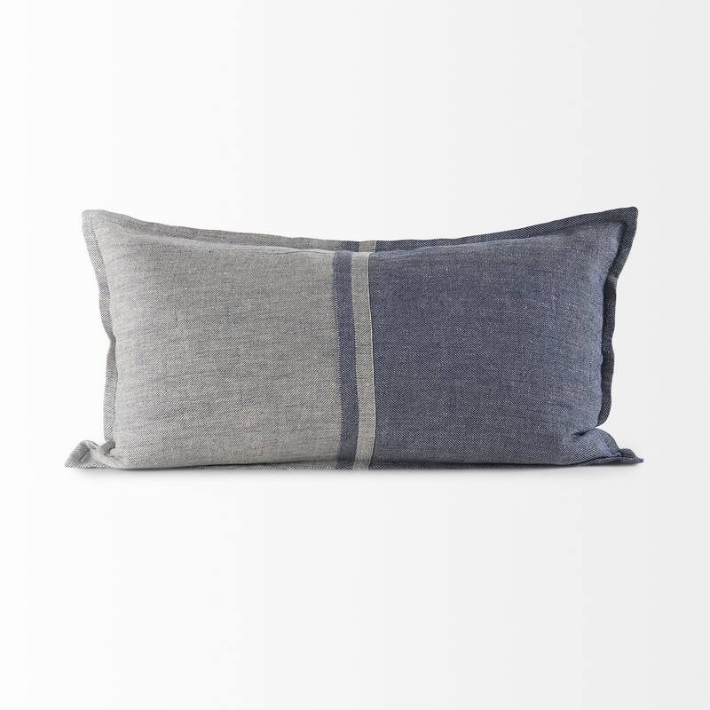 HomeRoots Blue And Gray Striped Linen Throw Pillow Cover