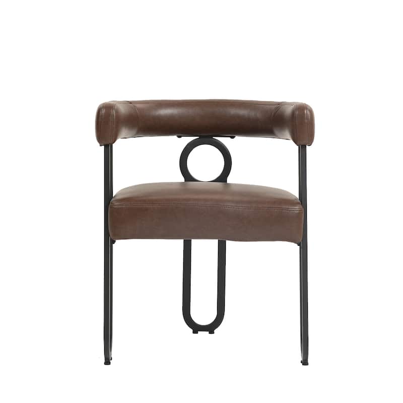 Dark Brown Modern 23.62" Upholstered Barrel Chair with Black Iron Frames for Kitchen (Set of 2)