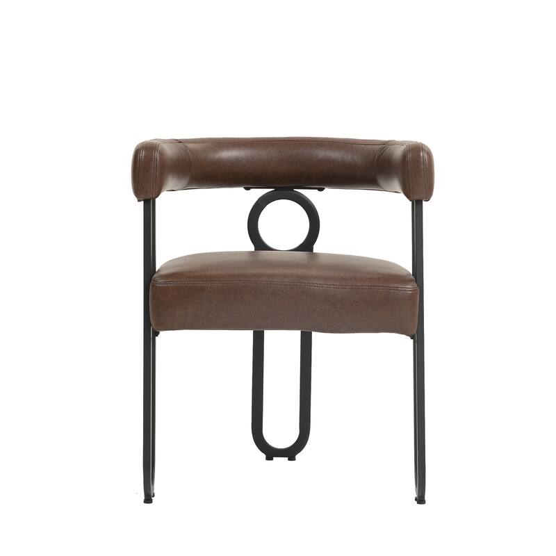 Dark Brown PU Upholstered Accent Chair Dining Chair Barrel Side Chairs Kitchen Armchair for Living Room Dressing Room Set of 3