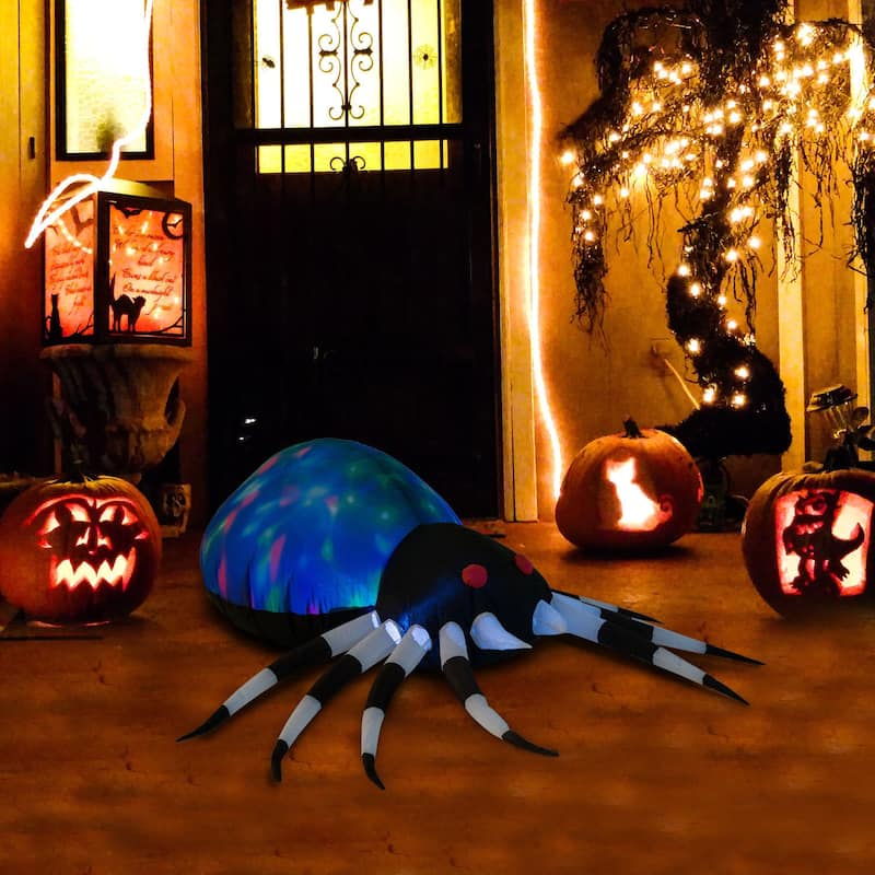 HOMCOM 5' Kaleidoscopic Strobe-Lit Giant Spider Halloween Decoration