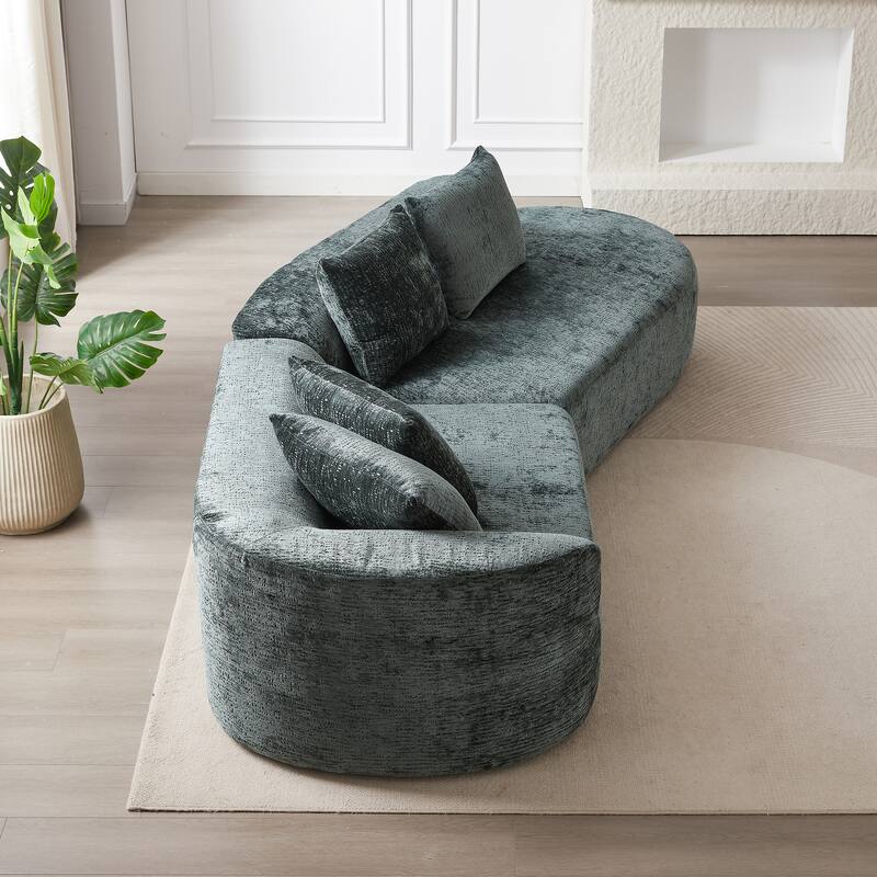 Modern Chenille Sectional Sofa with Deep Seating and 4 Throw Pillows for Living Room and Guest Room, No Assembly