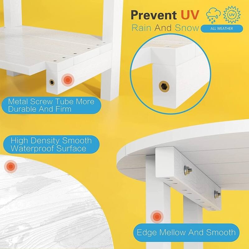 WINSOON All Weather HIPS Outdoor Round 2-Tier Outdoor Side Tables Adirondack Tables
