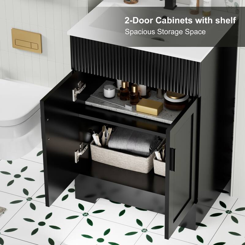 Modern 24/30/36/48" Wave-Line Bathroom Vanity Set with Sink & Faucet