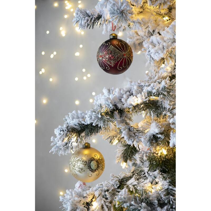 D3.9" Christmas Ball Ornaments, Glass Decorative Hanging Ball Christmas Tree Ornaments for Holiday Decorations, Set of 6