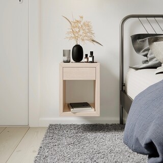 Birch Wood Floating Nightstands Set Modern Bedside Tables with Cabinet ...