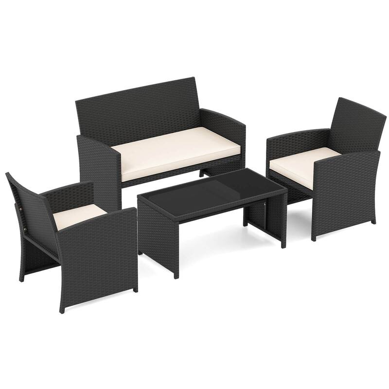 Costway 4 PCS Patio Conversation Set with Seat Cushions & Tempered - See Details