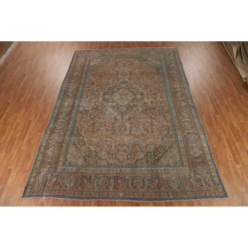 Traditional Mashad Persian Area Rug Handmade Wool Carpet - 9'3" x 12'10"