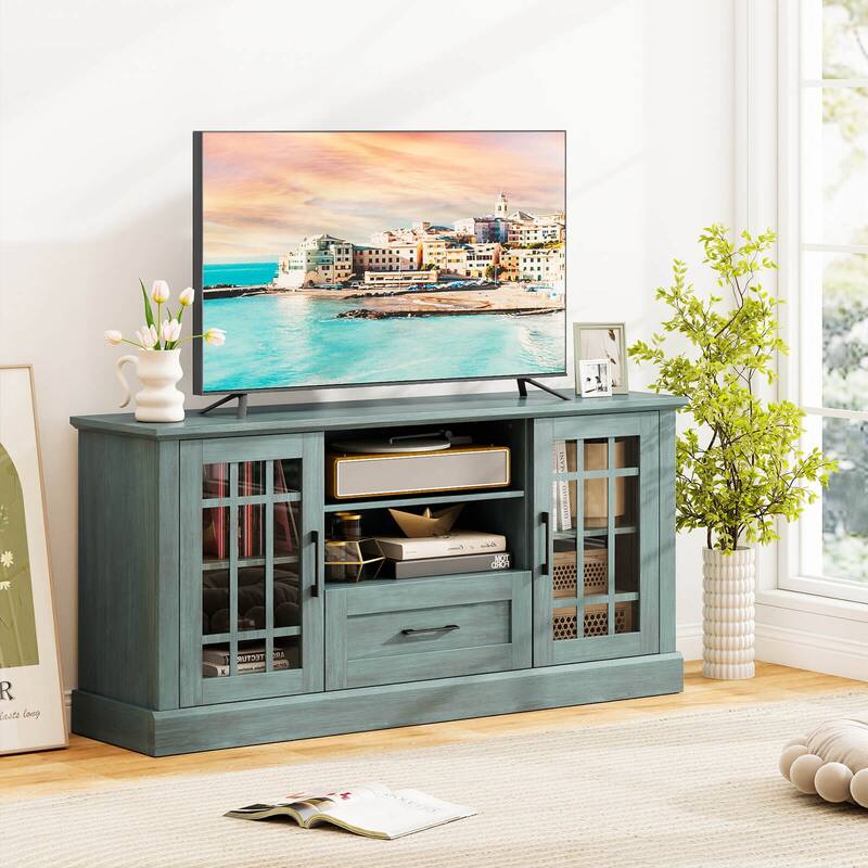 Costway Farmhouse TV Stand for TVs up to 70" Media Center with Glass - See Details