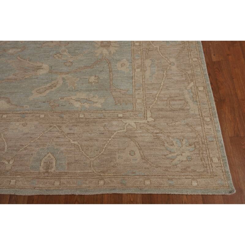Light Blue Oushak Vegetable Dye Area Rug Handmade Wool Carpet - 8'3"x 9'7"