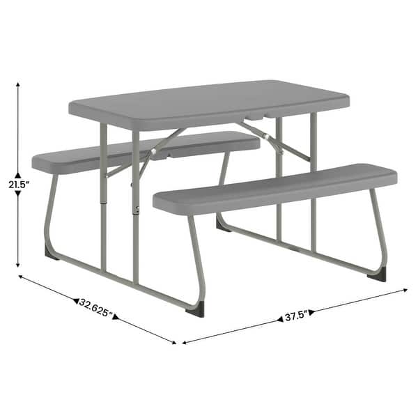 dimension image slide 1 of 3, Indoor/Outdoor Commercial Grade Kids Folding Picnic Table with Benches - 37.5"D x 32.625"W x 21.5"H