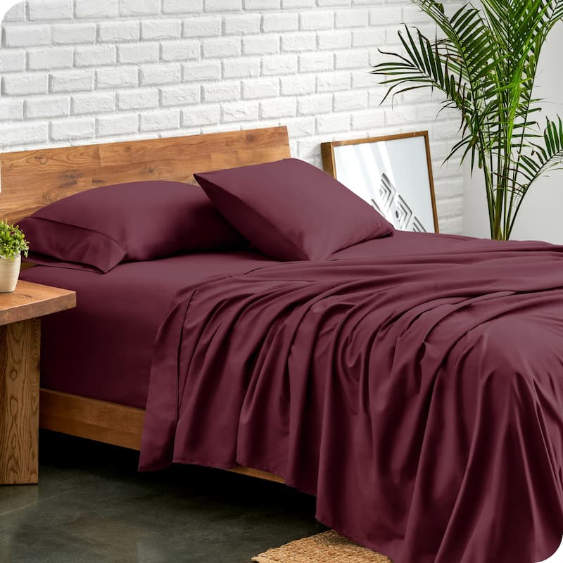 Bare Home Double Brushed Deep Pocket Sheet Set - Queen - Burgundy