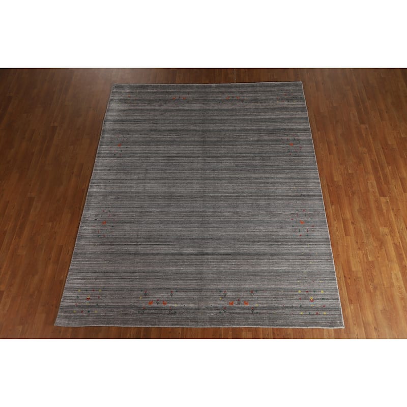 Hand Knotted Oriental 100% Wool Carpet Tribal Tribal Greys & Charcoal Gabbeh Area Rug - 9' 11'' X 7' 11''
