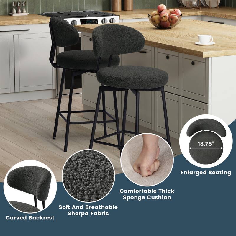 Bayville 27 Inch Faux Shearling Fabric Upholstered Swivel Counter Stool (Set of 2)