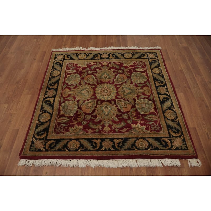 Hand Knotted Oriental 100% Wool Carpet Traditional Floral Red Agra Area Rug - 4' 1'' X 3' 11''