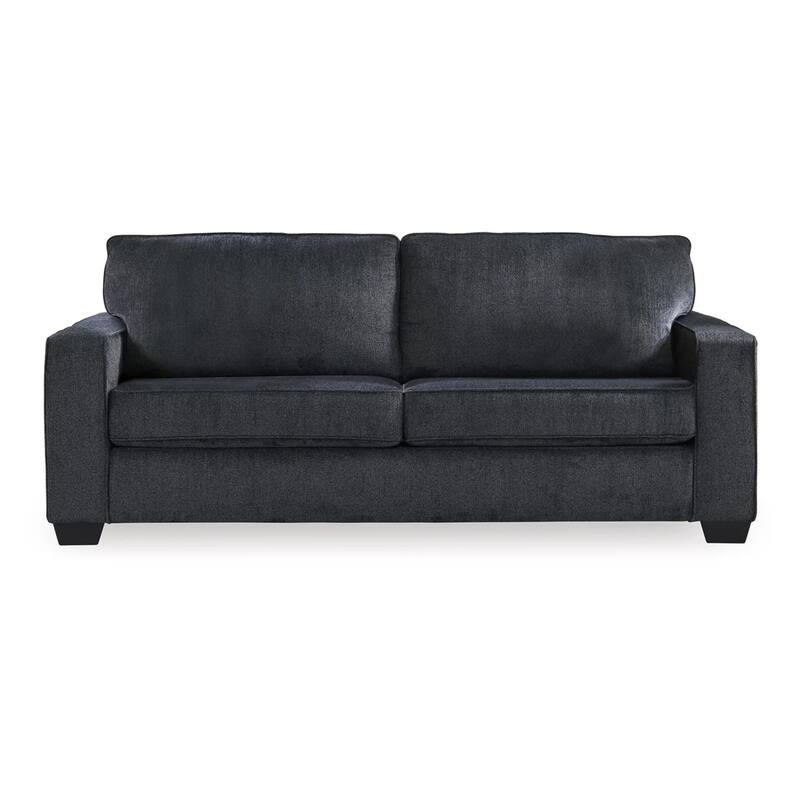 Alti 85 Inch Sofa with 2 Floral Print Throw Pillows, Dark Gray Chenille