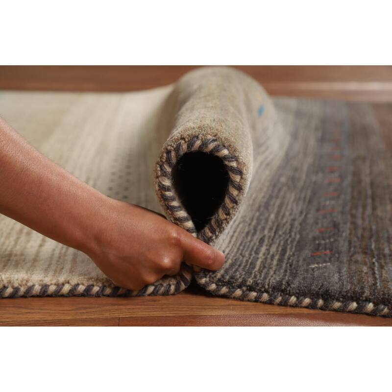 Hand Knotted Oriental 100% Wool Carpet Tribal Stripe Multi-Colored Gabbeh Area Rug - 5' 9'' X 4' 1''