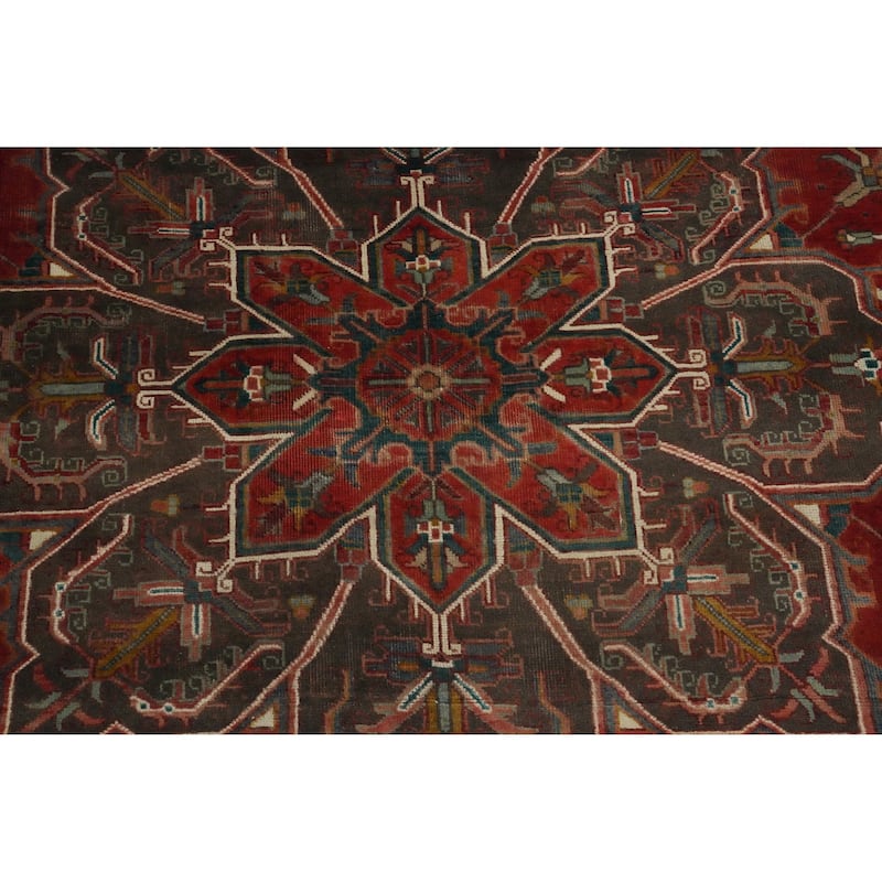 Hand Knotted Oriental 100% Wool Carpet Traditional Floral Red Heriz Area Rug - 10' 5'' X 7' 7''