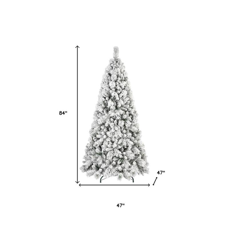 HomeRoots 7' Full Flocked Spruce Christmas Tree - Green - 47.00 in. x 84.00 in. x 47.00 in.