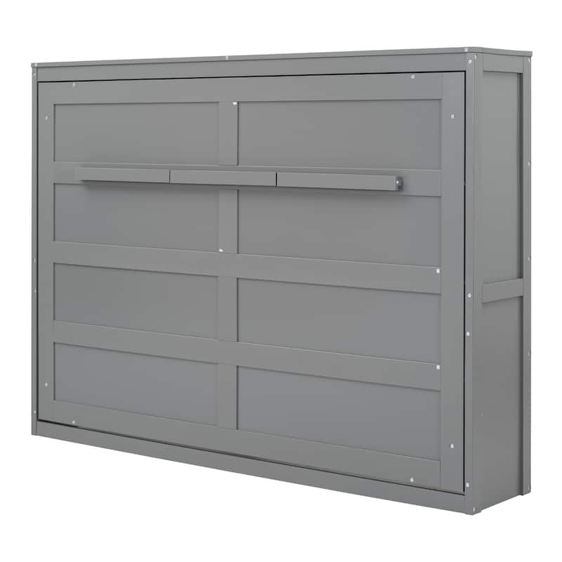 Queen Size Murphy Bed Cabinet with Dual-Piston Lift, Space-Saving Foldable Wall Bed Frame w/Slatted Base Guest Room Home Office