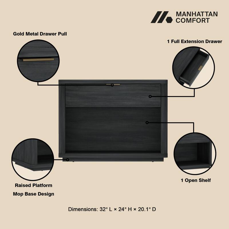 Manhattan Comfort Evelyn 32" Nightstand (1-Drawer)