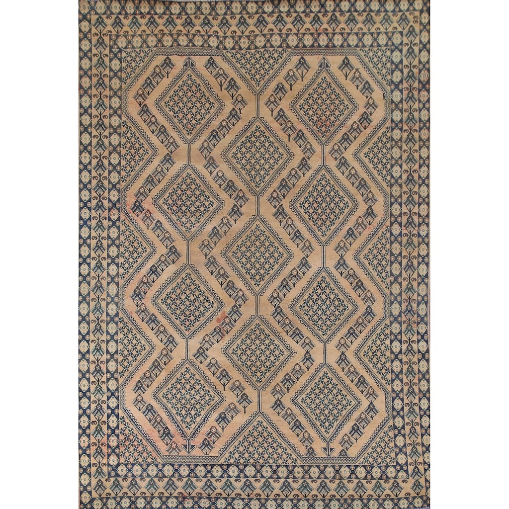 Distressed Bakhtiari Persian Vintage Rug Handmade Wool Carpet - 8'3"x 11'1"