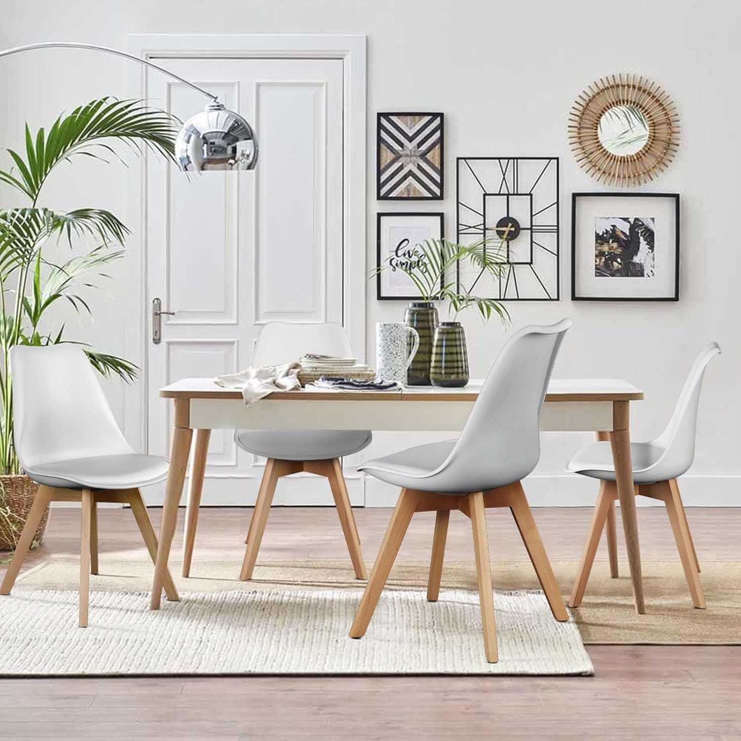 Dining Chairs Set of 4 Kitchen Mid-Century Modern Chairs with Wood Legs and PU Leather Cushion for Living Room Bedroom