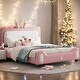 preview thumbnail 1 of 1, Full Size Upholstered Rabbit-Shape Princess Bed with Headboard and Footboard, White+Pink