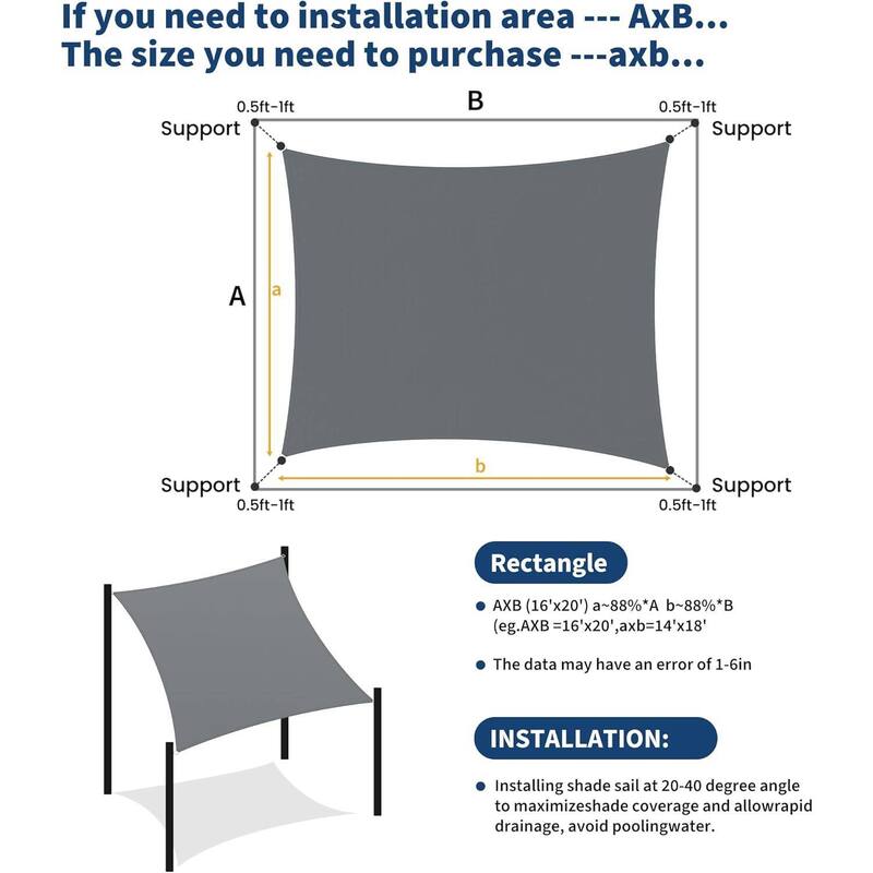 16'X20' Sun Shade Sail Shade Cloth, Sunshade for Patio, Backyard, Deck, Garden, Sand