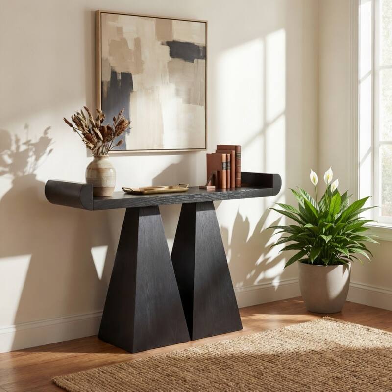 Christopher Knight Home - Arclume Modern Sculptural Base Console Table with Narrow Design - Black