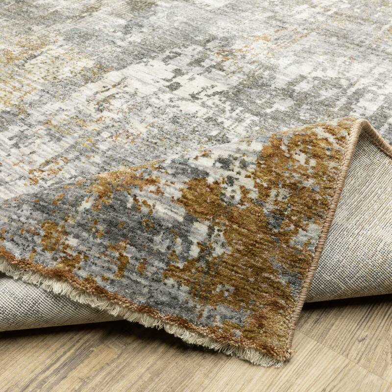 Style Haven Hendrix Distressed Etchings Abstract Grey/ Gold Fringe Edge Area Rug