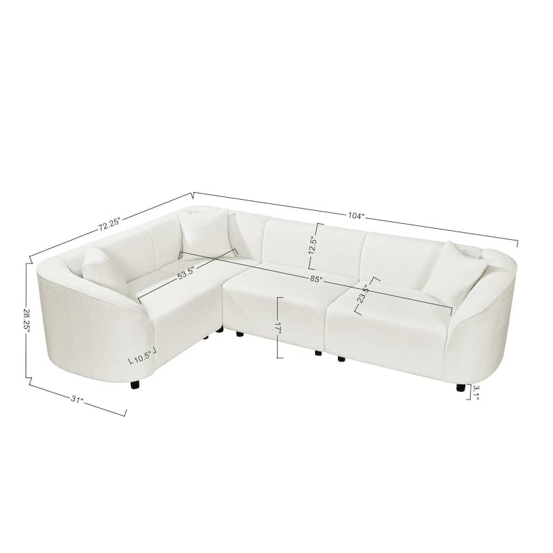 L-Shaped Curved Sectional Sofa, Boucle Upholstered 4-Seater Sofa, Corner Sofa with Pillows for Living Room, Apartment