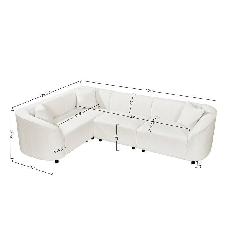 Modern Sectional Sofa for Living Room, 104" Luxury L-Shaped Boucle 4-Seater Couch with Pillows Fabric Upholstered Armrest Sofa