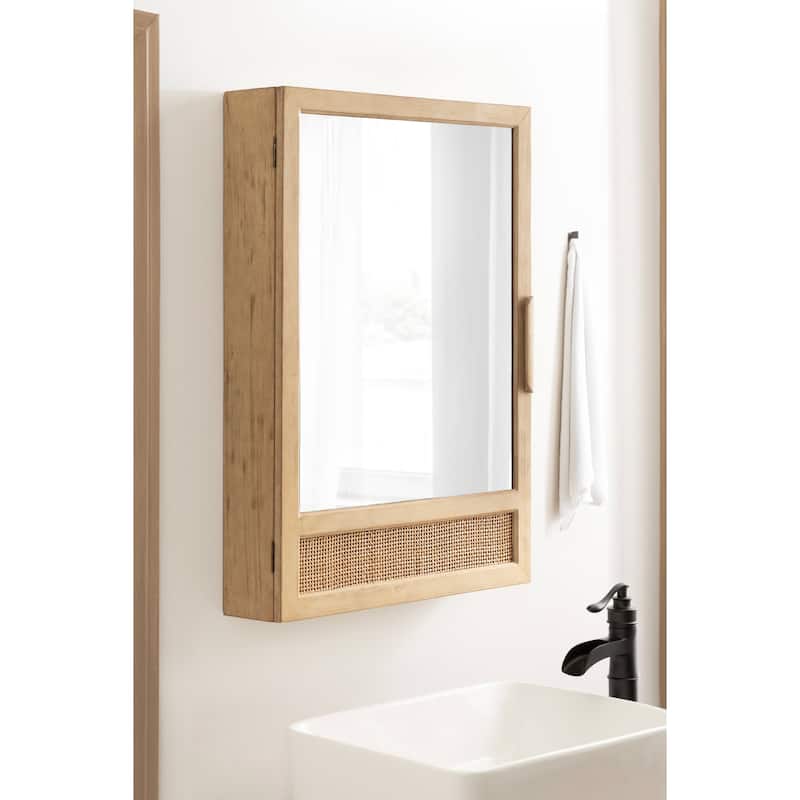 Kate and Laurel Ori Rattan Mirror Vanity Cabinet - 20x30