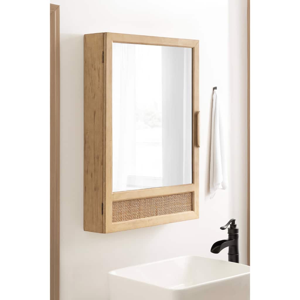 Kate and Laurel Ori Rattan Mirror Vanity Cabinet - 20x30