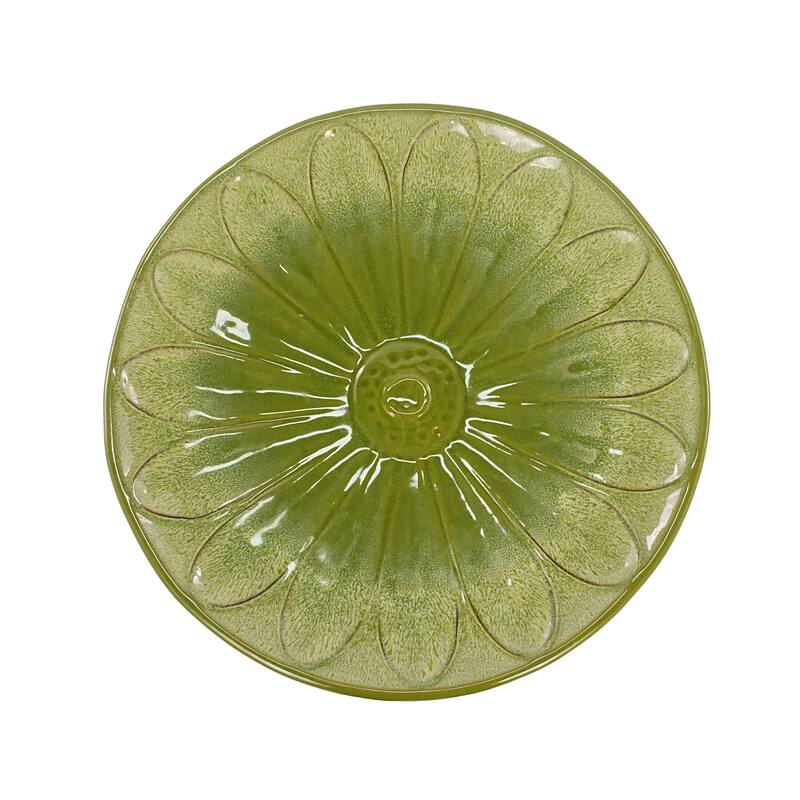 Handmade Green Gradient Glaze Ceramic Bird Bath, 16.93 inch Diameter 18.11 inch Height, Lightweight & Weather-Resistant
