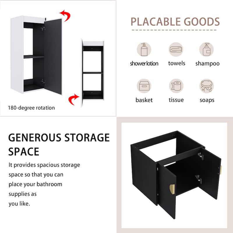 24" Wall-Mounted Bathroom Vanity With Ceramic Sink and Side Cabinet, Soft Close Doors, Combination Cabinet