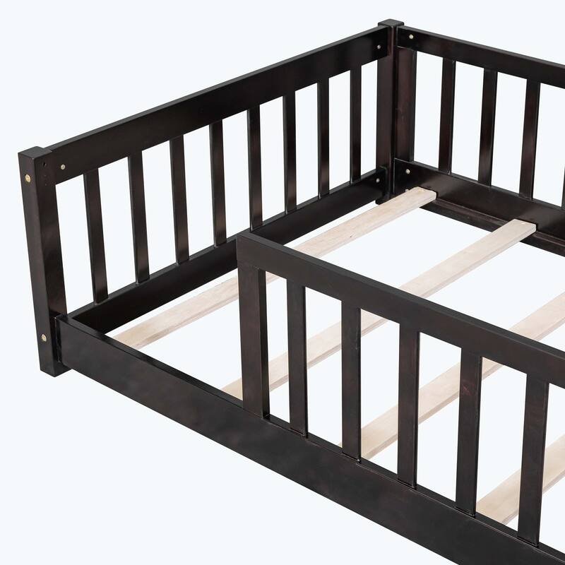 Durable Floor Platform Bed with Fence