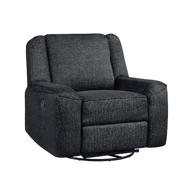 Ruma Swivel Manual Reclining Chair w Tab Pull, Ebony Black Chenille