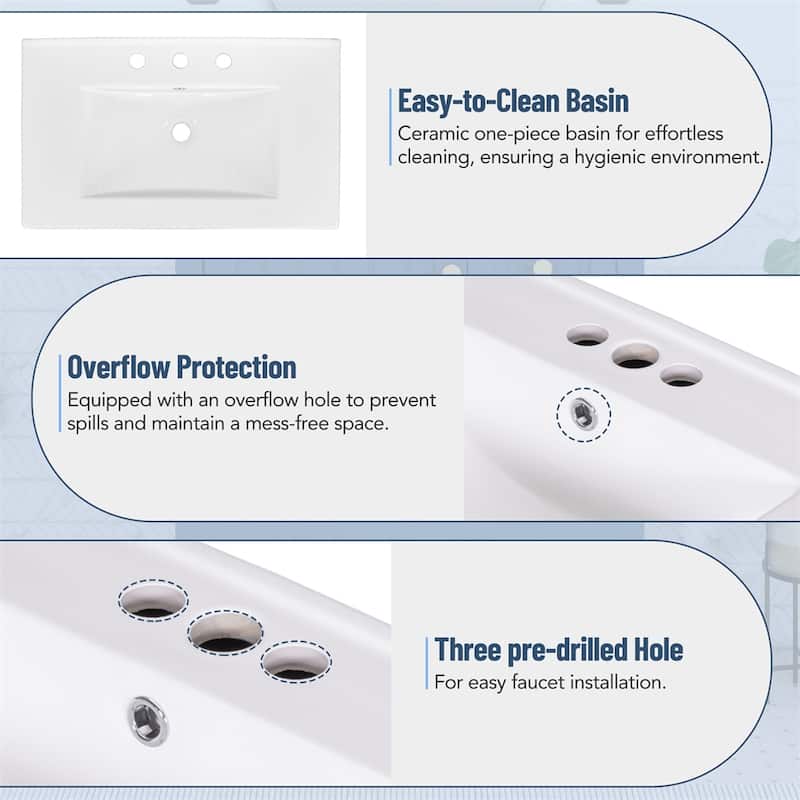 30" Transitional Style Bathroom Vanity Cabinet Combo with Ceramic Sink