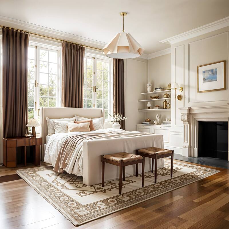 Geometric Modern Pendant Light - Metal, Fabric & Gold, Ivory Geometric Light Fixture For Modern, Coastal, Minimalist Room Decor