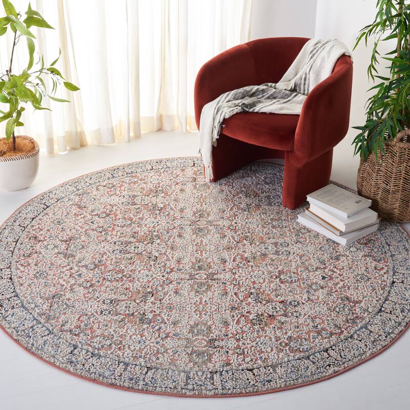 SAFAVIEH Vivaldi Miljka Oriental Rug - 6'7" Round - Navy/Rust