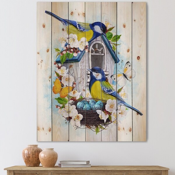 Designart Two Tit Birds Sitting Near The Nest With Eggs I