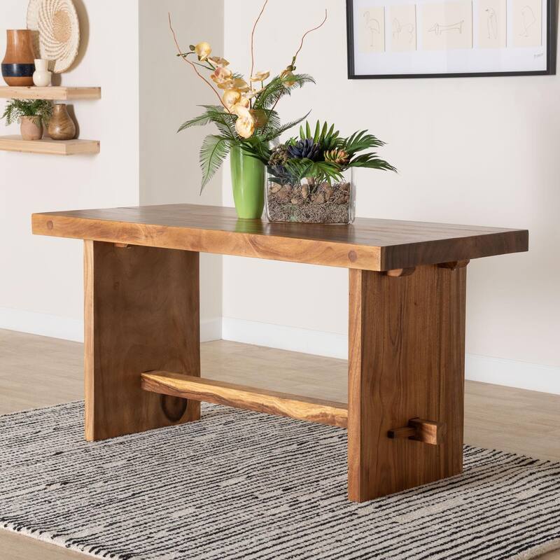 Biyu Suar Wood Dining Table - Handcrafted Rectangular Solid Wood Table with Live Edge Details, Rustic Modern Style
