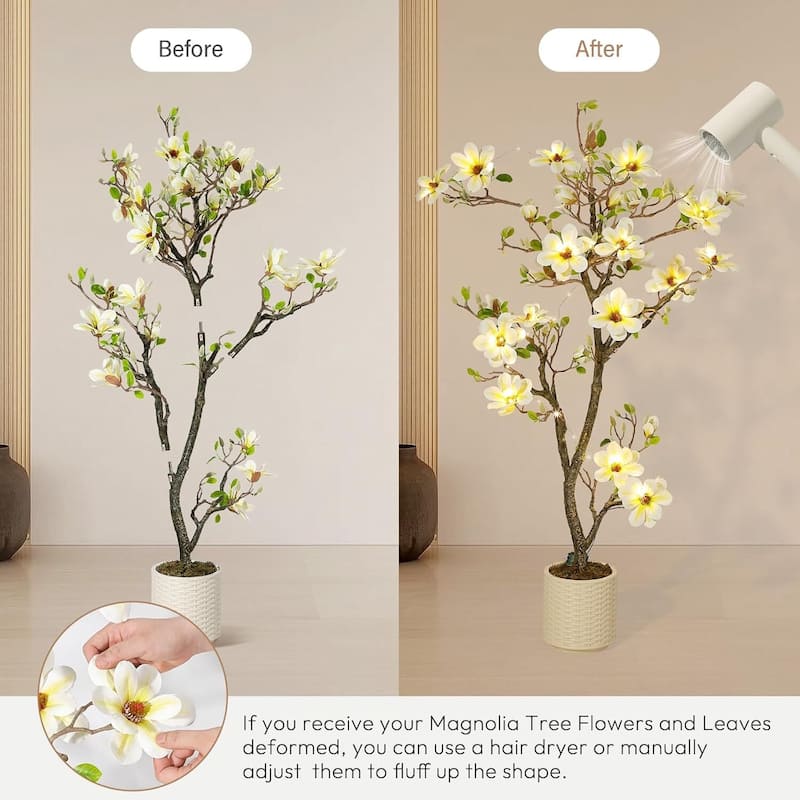 Faux Artificial Flower Tree, Magnolia Plants with Light for Home Decor